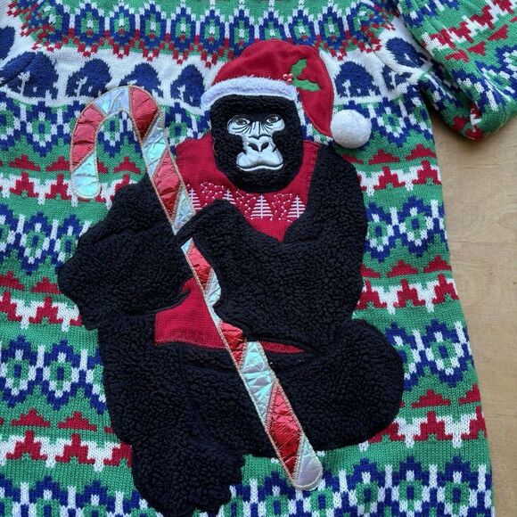 Holiday Time Gorilla Ugly Christmas Sweater Unisex Small - Picture 2 of 6